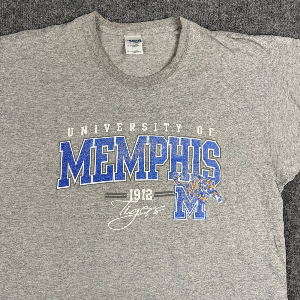 Gildan T-Shirt Mens XL Gray University of Memphis Tigers Graphic Short Sleeve